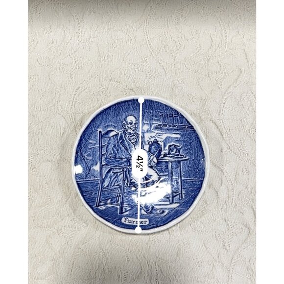 Vintage Blue & White Farmer Plate England Trade Mark 1835 Porcelain Decor - Picture 11 of 12